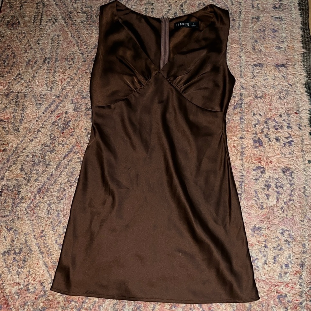 Lioness brown satin minidress. Size M.